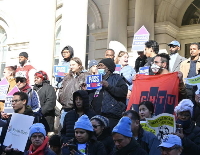 Supporters of the FARE Act gather at a rally at the steps of City Hall before the Nov. 13th vote, where the act passed with 42 council members in favor.